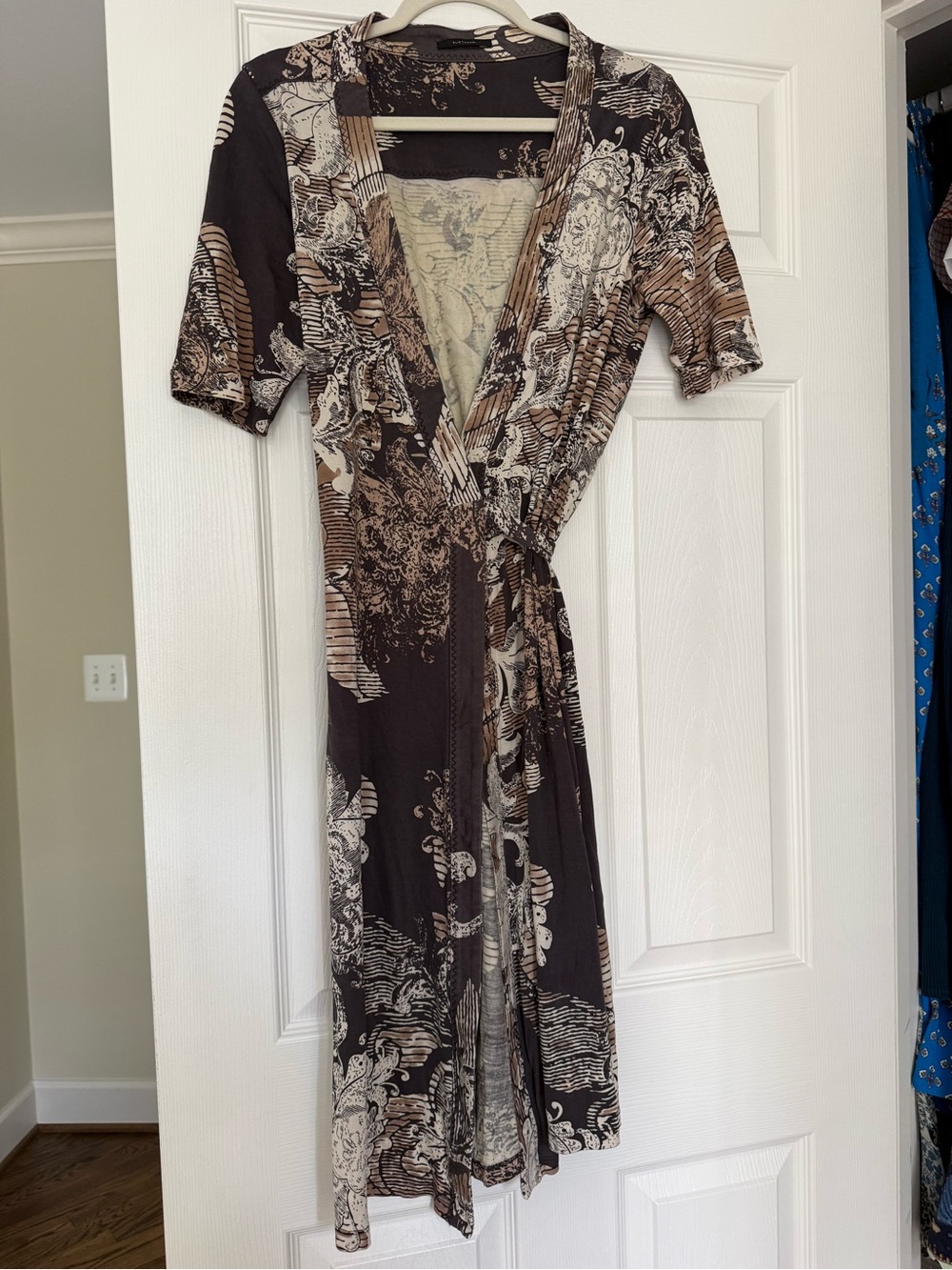 Elie Tahari Brown & Cream Printed Wrap Dress